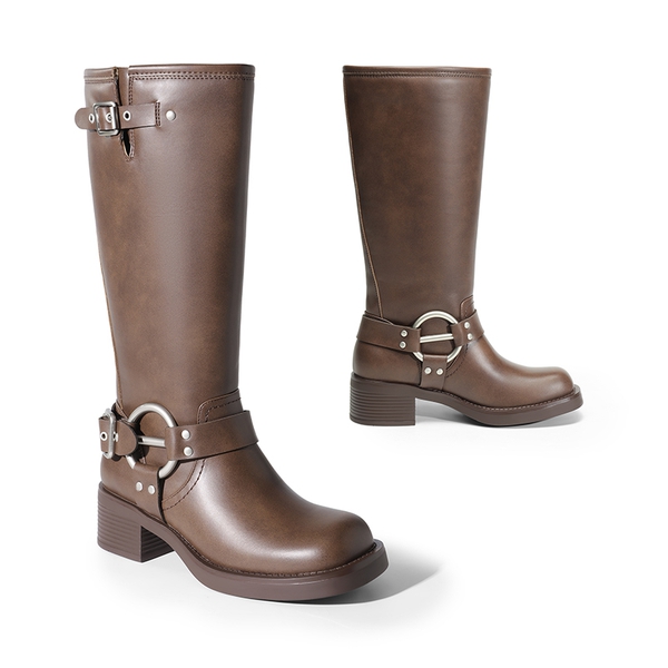 Knee-high Motorcycle Boots - BROWN - 6