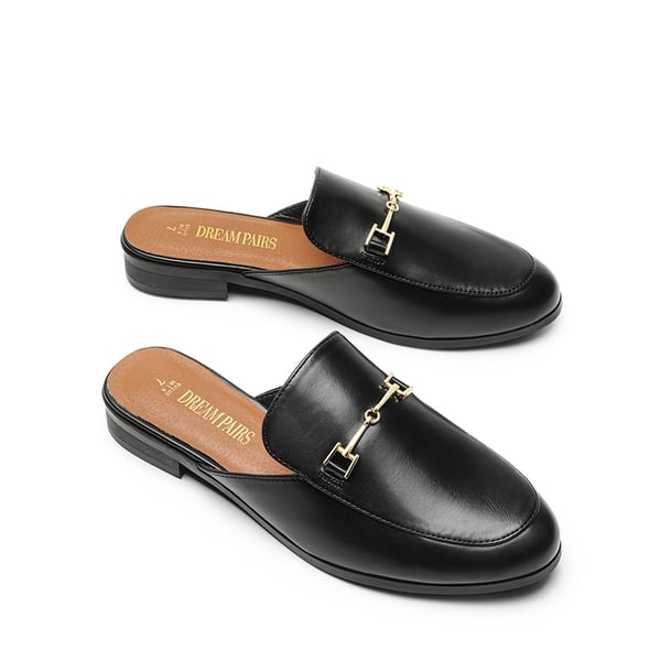 Buckle Design Slip on Mules - BLACK-PU - 5
