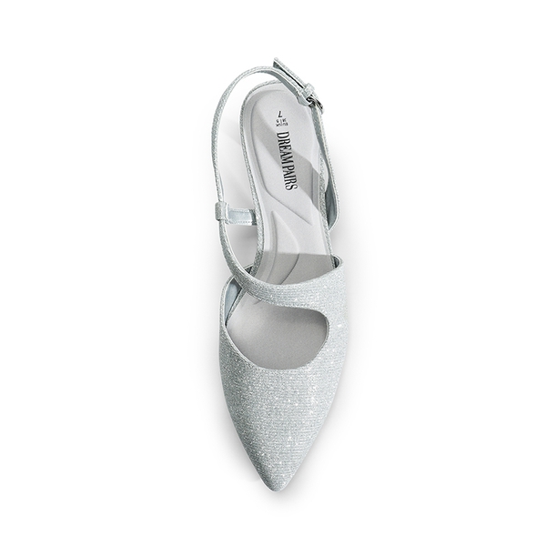 Kitten Heel Slingback Pumps - SILVER-GLITTER - 4