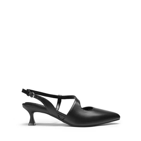 Kitten Heel Slingback Pumps - BLACK-PU - 3