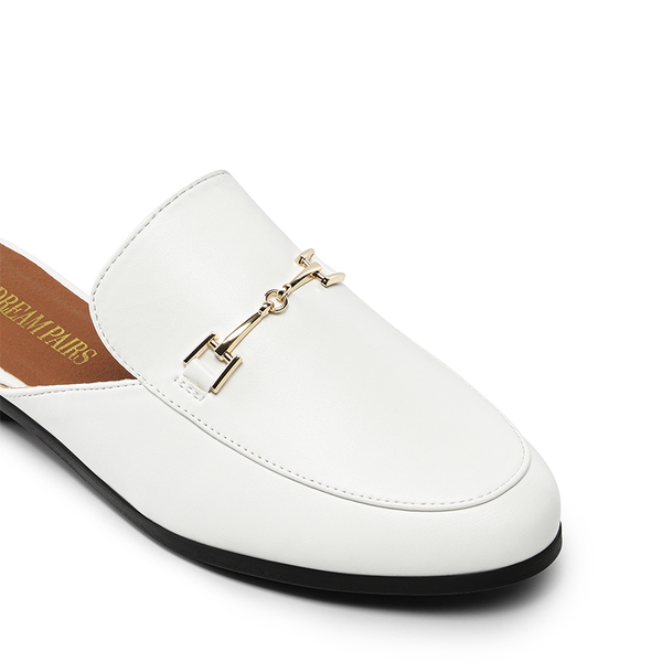 Buckle Design Slip on Mules - WHITE-PU - 3