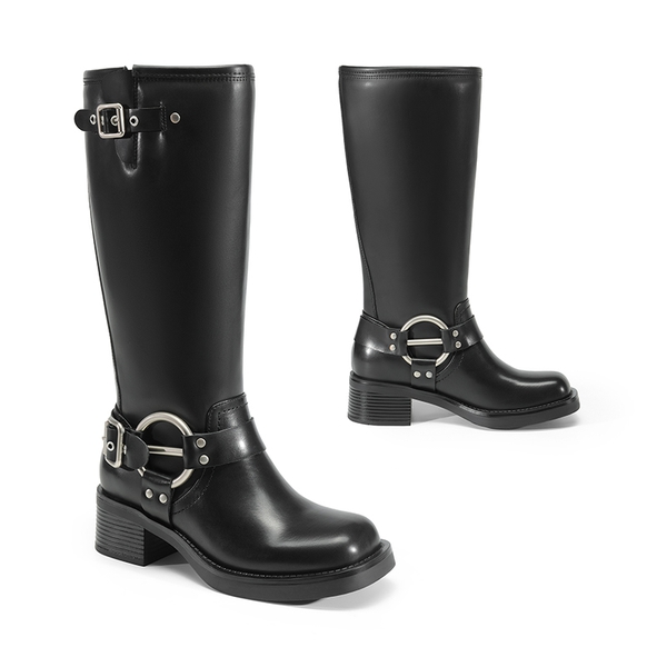 Knee-high Motorcycle Boots - BLACK - 6