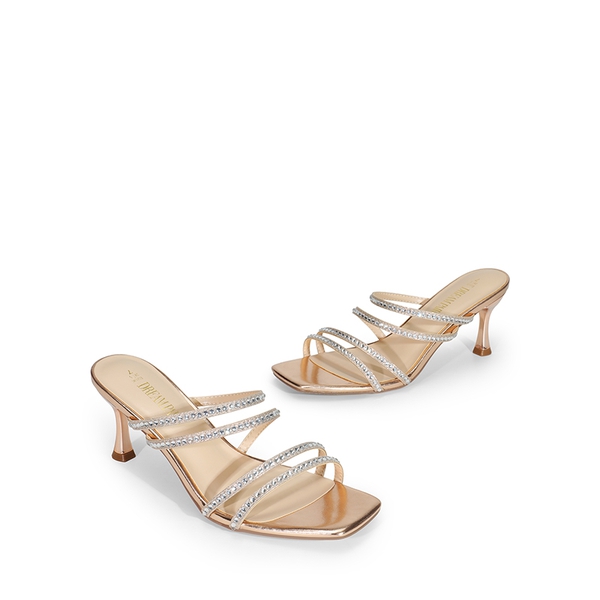 Square Toe Strappy Heel Sandals - CHAMPAGNE-RHINESTONE - 7