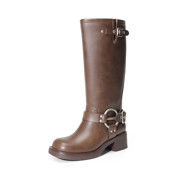 Knee-high Motorcycle Boots - BROWN -  0