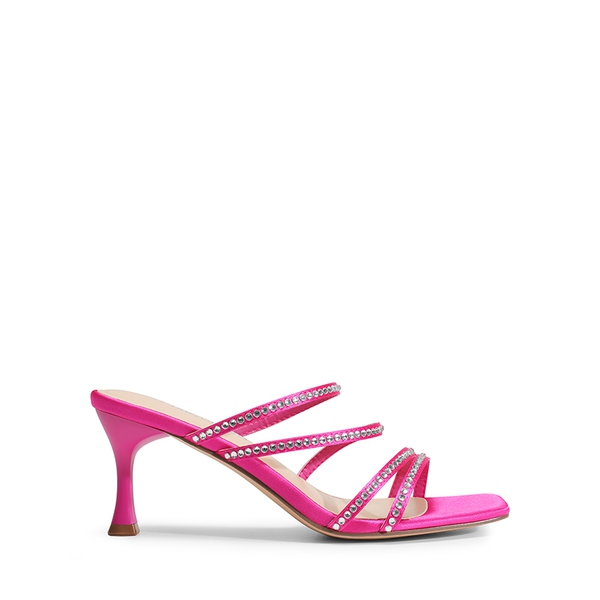 Square Toe Strappy Heel Sandals - HOT PINK-RHINESTONE - 4