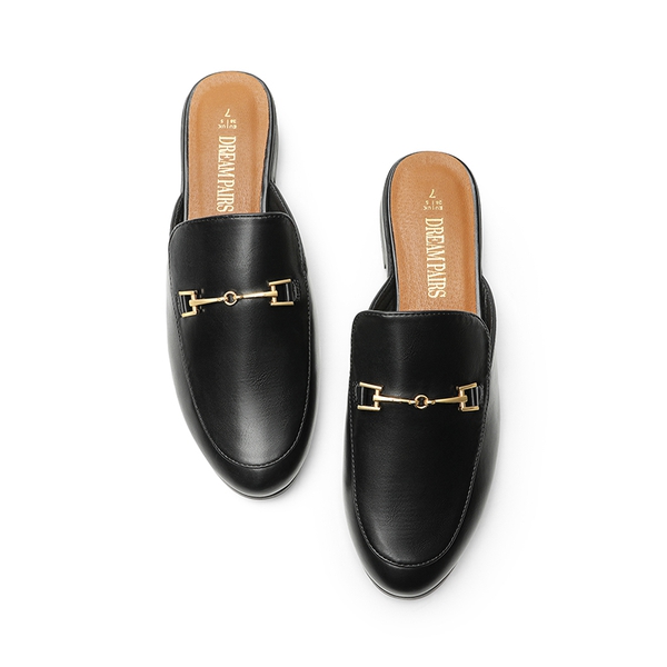 Buckle Design Slip on Mules - BLACK-PU - 4
