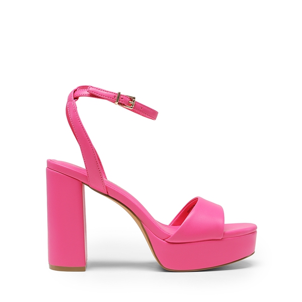 Ankle-Strap Platform Chunky High Heel Sandals - HOT PINK-PU - 3