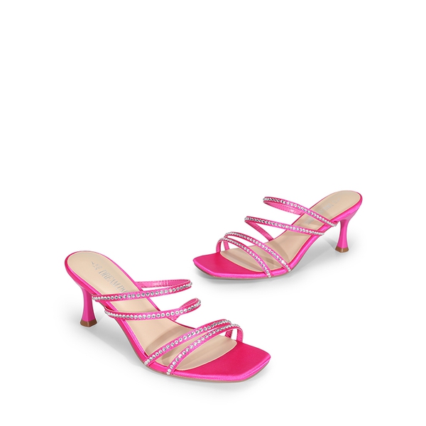 Square Toe Strappy Heel Sandals - HOT PINK-RHINESTONE - 7