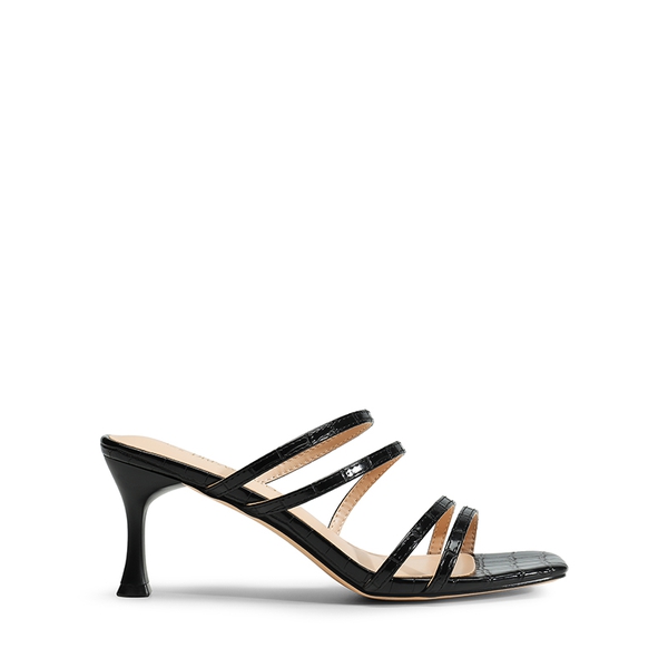 Square Toe Strappy Heel Sandals - BLACK - 4