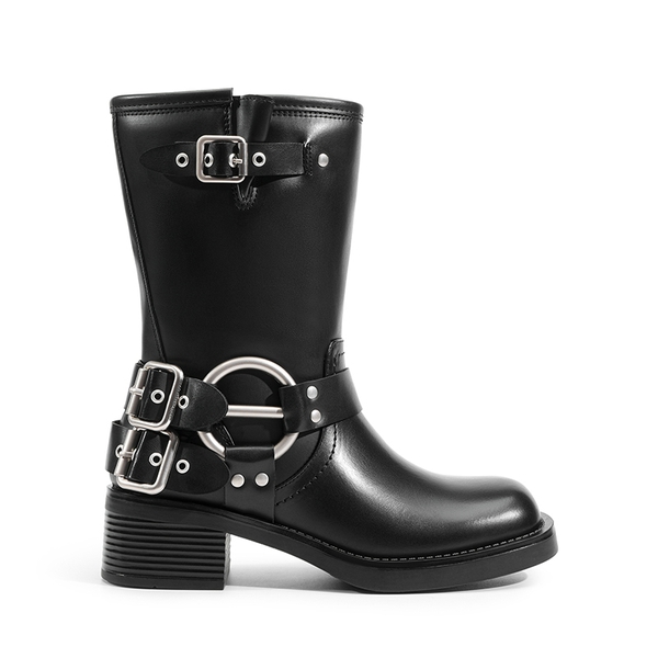 Buckle Straps Moto Boots - BLACK - 1