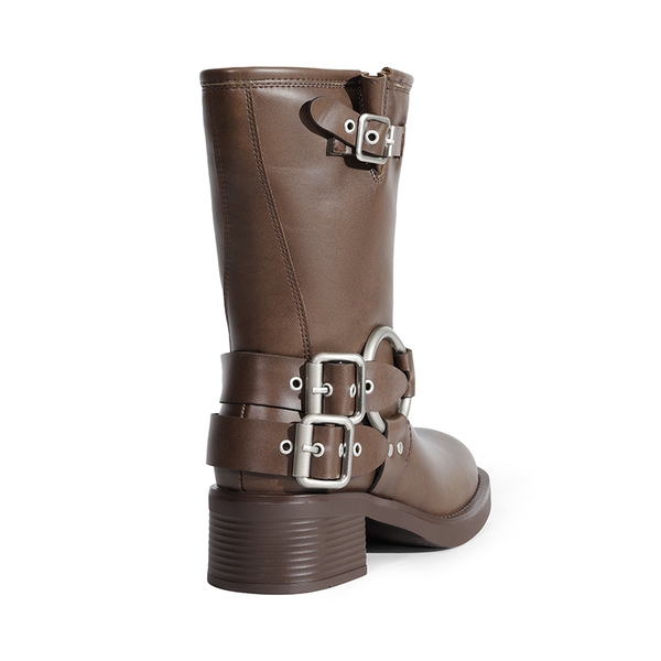 Buckle Straps Moto Boots - BROWN - 3