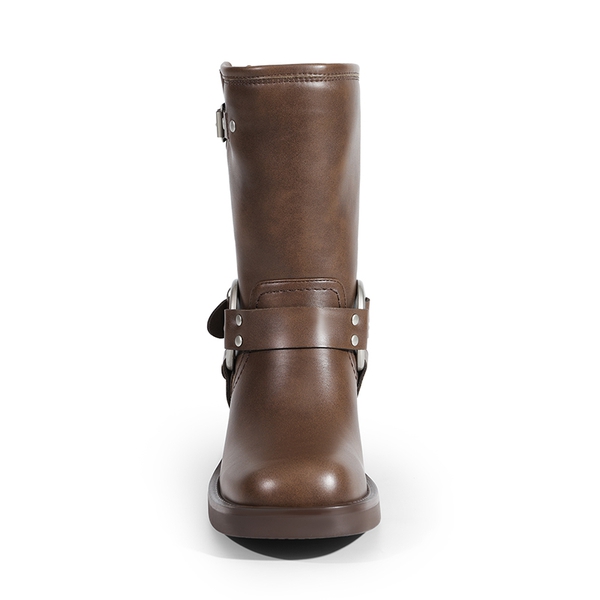 Buckle Straps Moto Boots - BROWN - 2