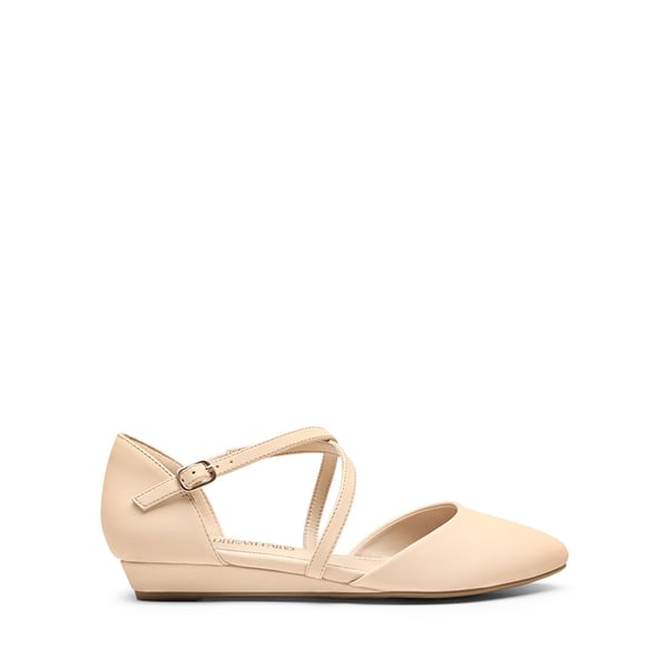 V-shaped Cutout Low Wedge Flats - NUDE-NUBUCK - 3