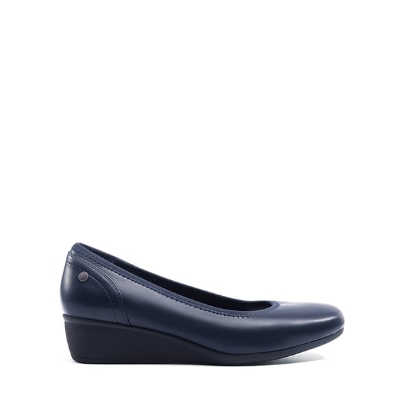 Square Toe Low Wedge Dress Pumps - NAVY-PU - 3