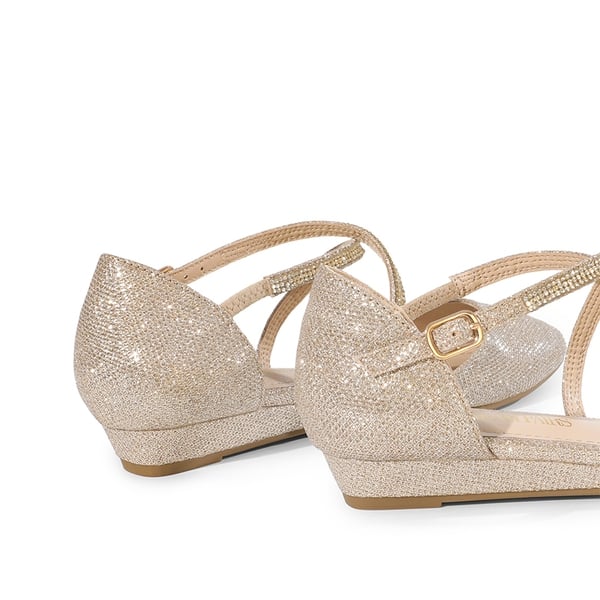 V-shaped Cutout Low Wedge Flats - GOLD-GLITTER - 4