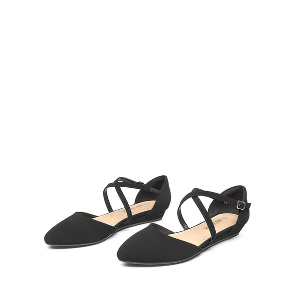 V-shaped Cutout Low Wedge Flats - BLACK-NUBUCK - 6