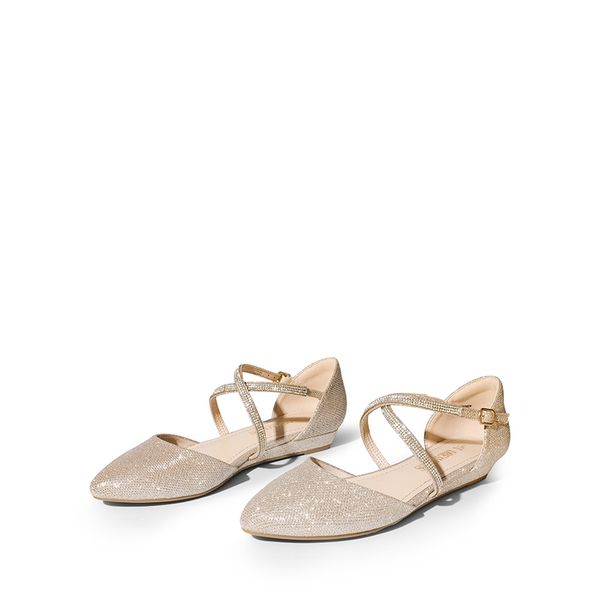 V-shaped Cutout Low Wedge Flats - GOLD-GLITTER - 6