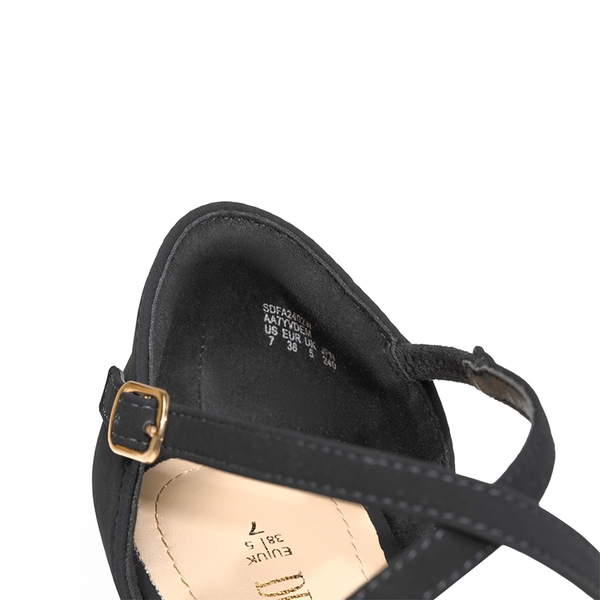 V-shaped Cutout Low Wedge Flats - BLACK-NUBUCK - 5