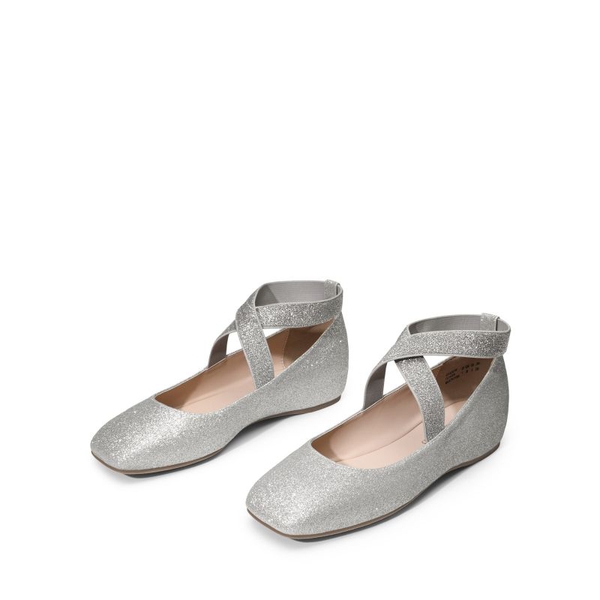 Criss Cross Elastic Ankle Strap Flats - SILVER-GLITTER - 6
