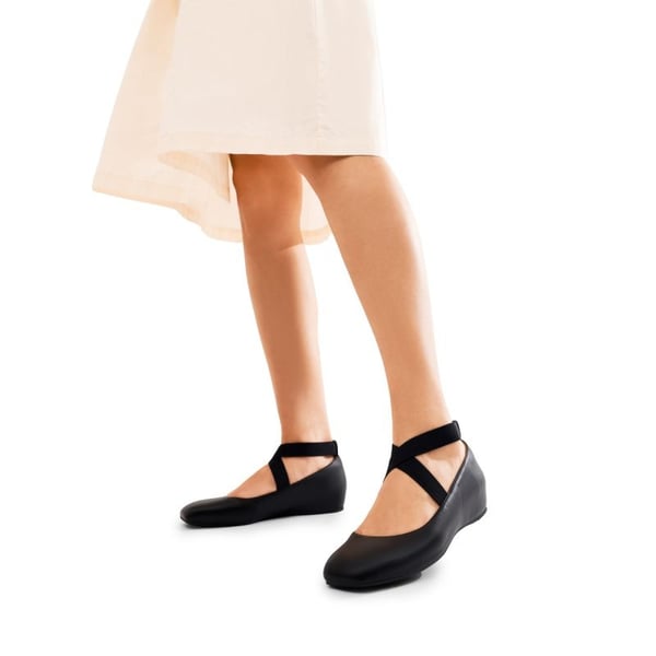 Criss Cross Elastic Ankle Strap Flats - BLACK-PU - 1