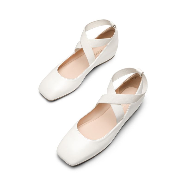 Criss Cross Elastic Ankle Strap Flats - WHITE-PU - 5
