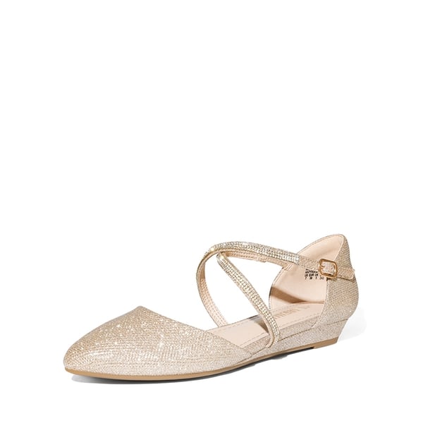 V-shaped Cutout Low Wedge Flats - GOLD-GLITTER -  0