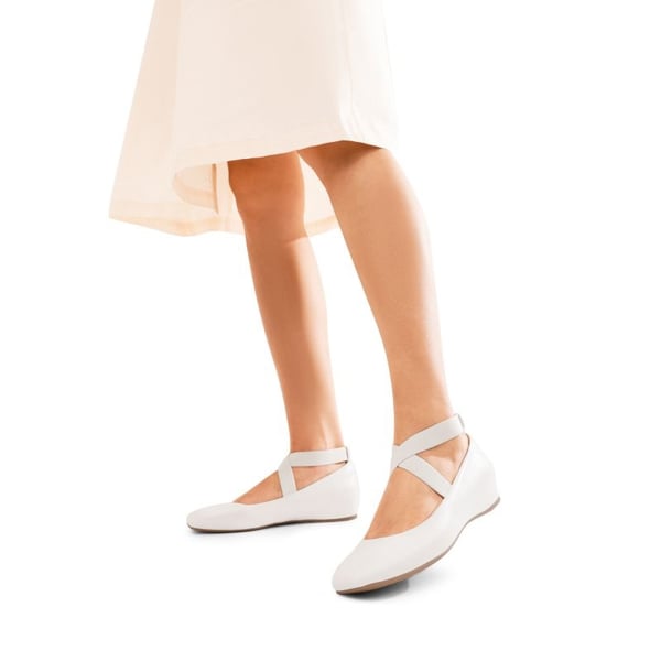 Criss Cross Elastic Ankle Strap Flats - WHITE-PU - 1