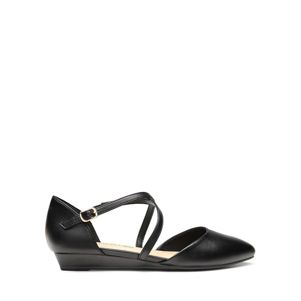 V-shaped Cutout Low Wedge Flats - BLACK-PU - 3