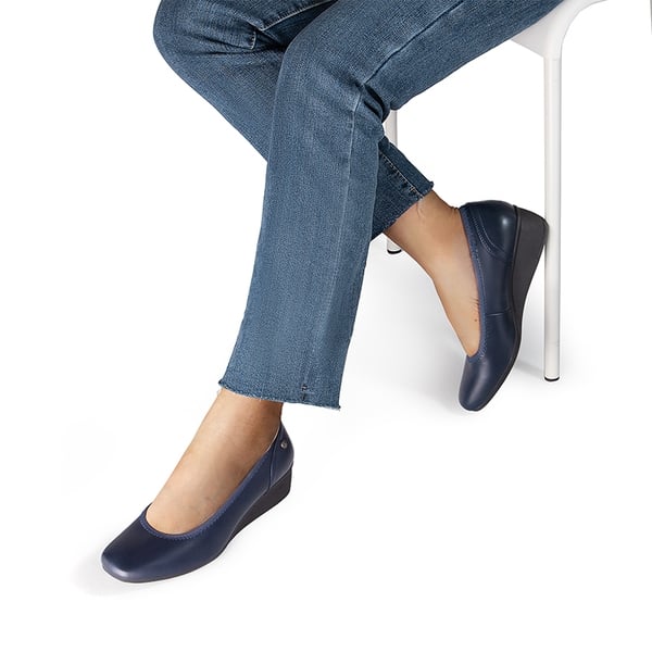 Square Toe Low Wedge Dress Pumps - NAVY-PU - 2