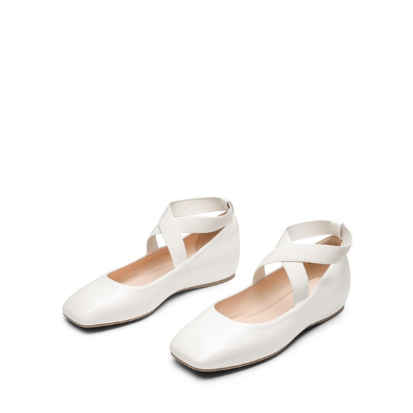 Criss Cross Elastic Ankle Strap Flats - WHITE-PU - 6