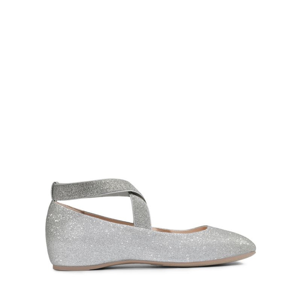 Criss Cross Elastic Ankle Strap Flats - SILVER-GLITTER - 3