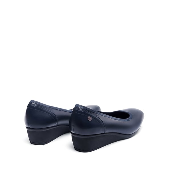 Square Toe Low Wedge Dress Pumps - NAVY-PU - 5
