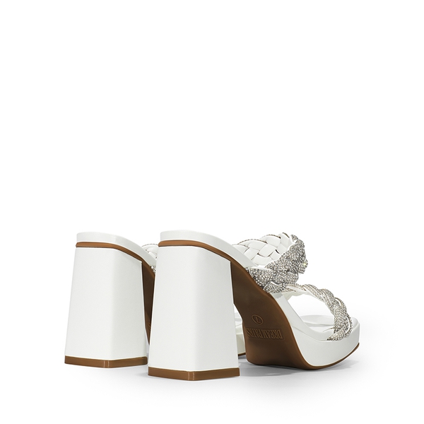 Rhinestone Braided Strap Heel Sandals - WHITE-RHINESTONE - 6