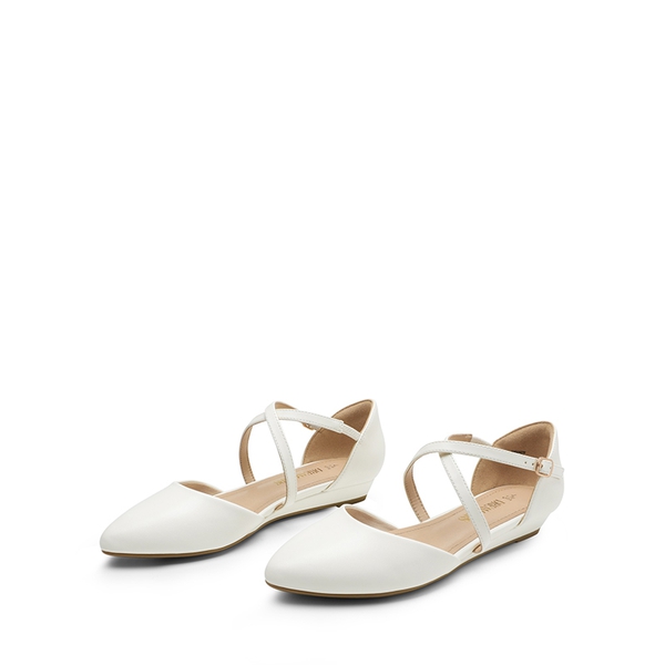 V-shaped Cutout Low Wedge Flats - WHITE-PU - 6