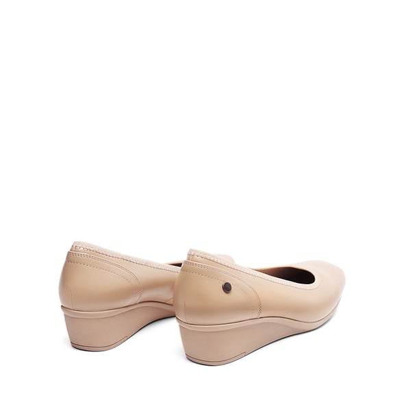 Square Toe Low Wedge Dress Pumps - NUDE-PU - 5