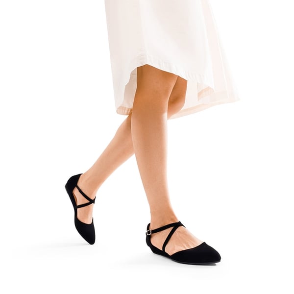 V-shaped Cutout Low Wedge Flats - BLACK-NUBUCK - 2