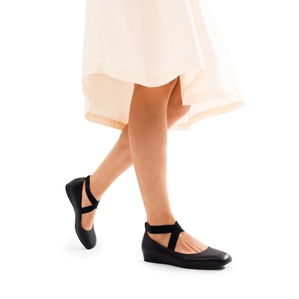 Criss Cross Elastic Ankle Strap Flats - BLACK-PU - 2