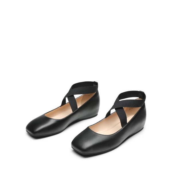 Criss Cross Elastic Ankle Strap Flats - BLACK-PU - 6