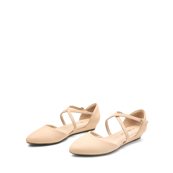 V-shaped Cutout Low Wedge Flats - NUDE-NUBUCK - 6