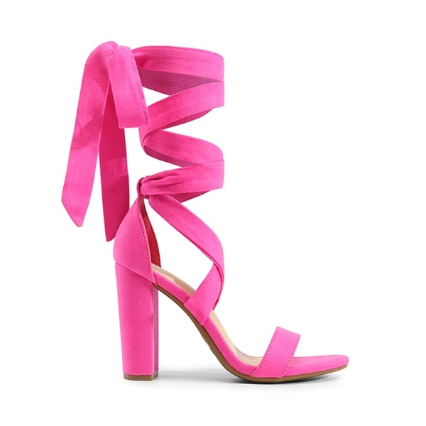 Lace Up Chunky Block Heel Sandals - HOT PINK-SUEDE - 6
