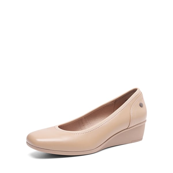 Square Toe Low Wedge Dress Pumps - NUDE-PU -  0