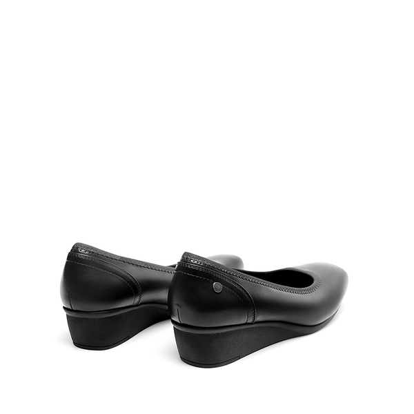 Square Toe Low Wedge Dress Pumps - BLACK-PU - 5