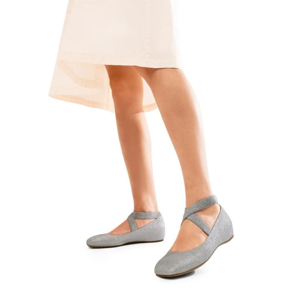 Criss Cross Elastic Ankle Strap Flats - SILVER-GLITTER - 1