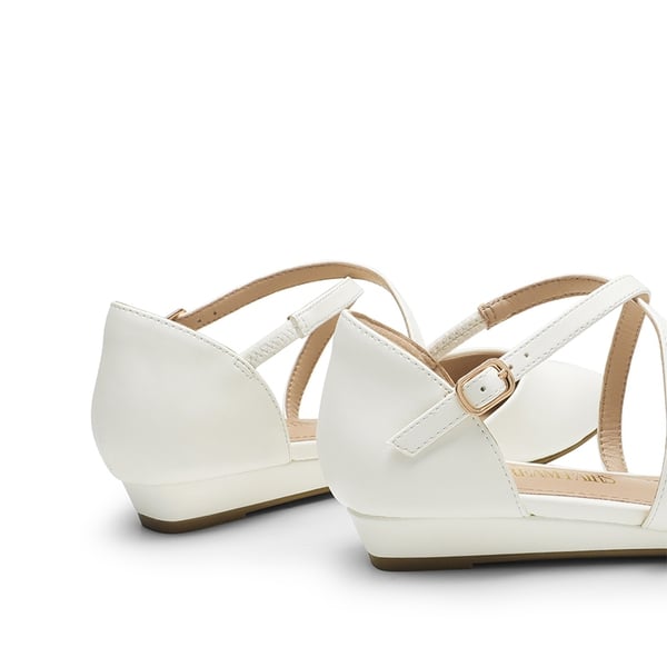 V-shaped Cutout Low Wedge Flats - WHITE-PU - 4