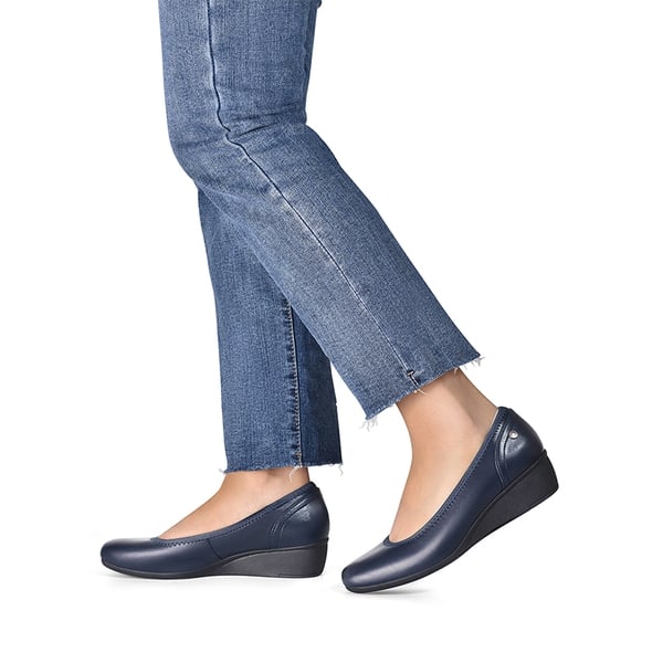 Square Toe Low Wedge Dress Pumps - NAVY-PU - 1