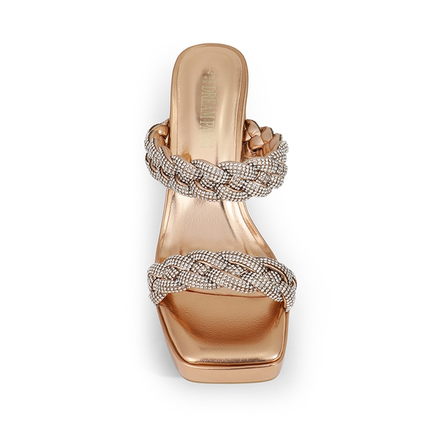 Rhinestone Braided Strap Heel Sandals - ROSE GOLD-RHINESTONE - 4