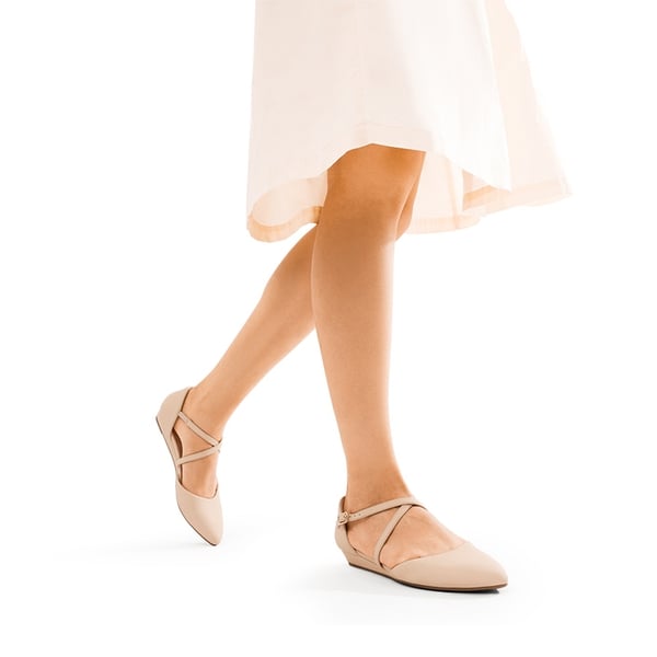 V-shaped Cutout Low Wedge Flats - NUDE-NUBUCK - 2
