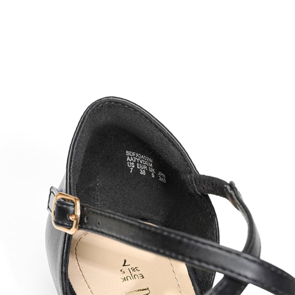 V-shaped Cutout Low Wedge Flats - BLACK-PU - 5