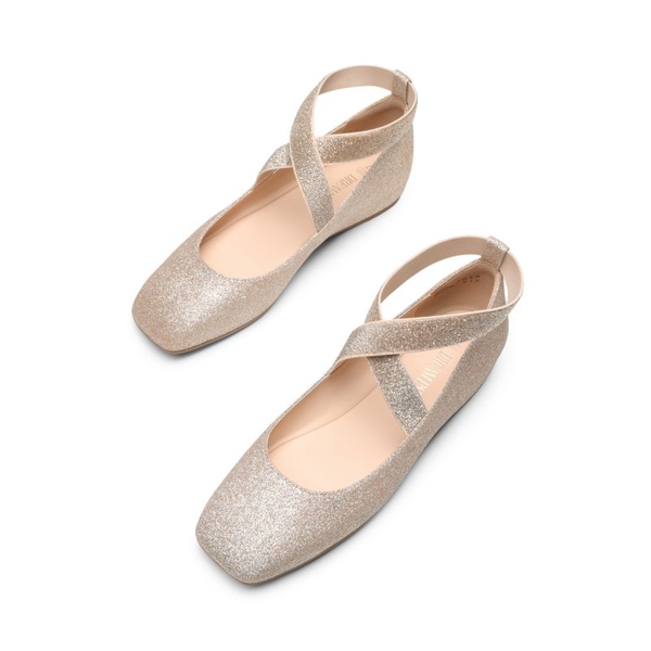 Criss Cross Elastic Ankle Strap Flats - GOLD-GLITTER - 5