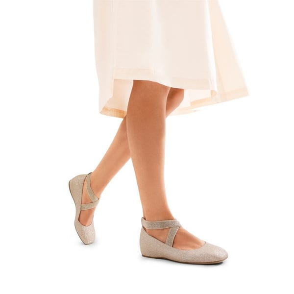 Criss Cross Elastic Ankle Strap Flats - GOLD-GLITTER - 2